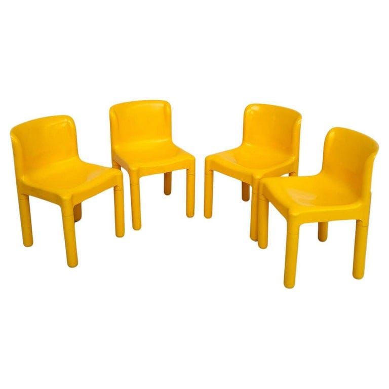 Set Of 4 Yellow Chairs “4875” Mod. By Carlo Bartoli For Kartell-70s