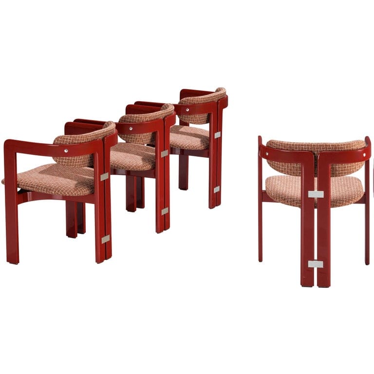 Augusto Savini For Pozzi Set Of Four 'pamplona' Dining Chairs In Red Lacquer