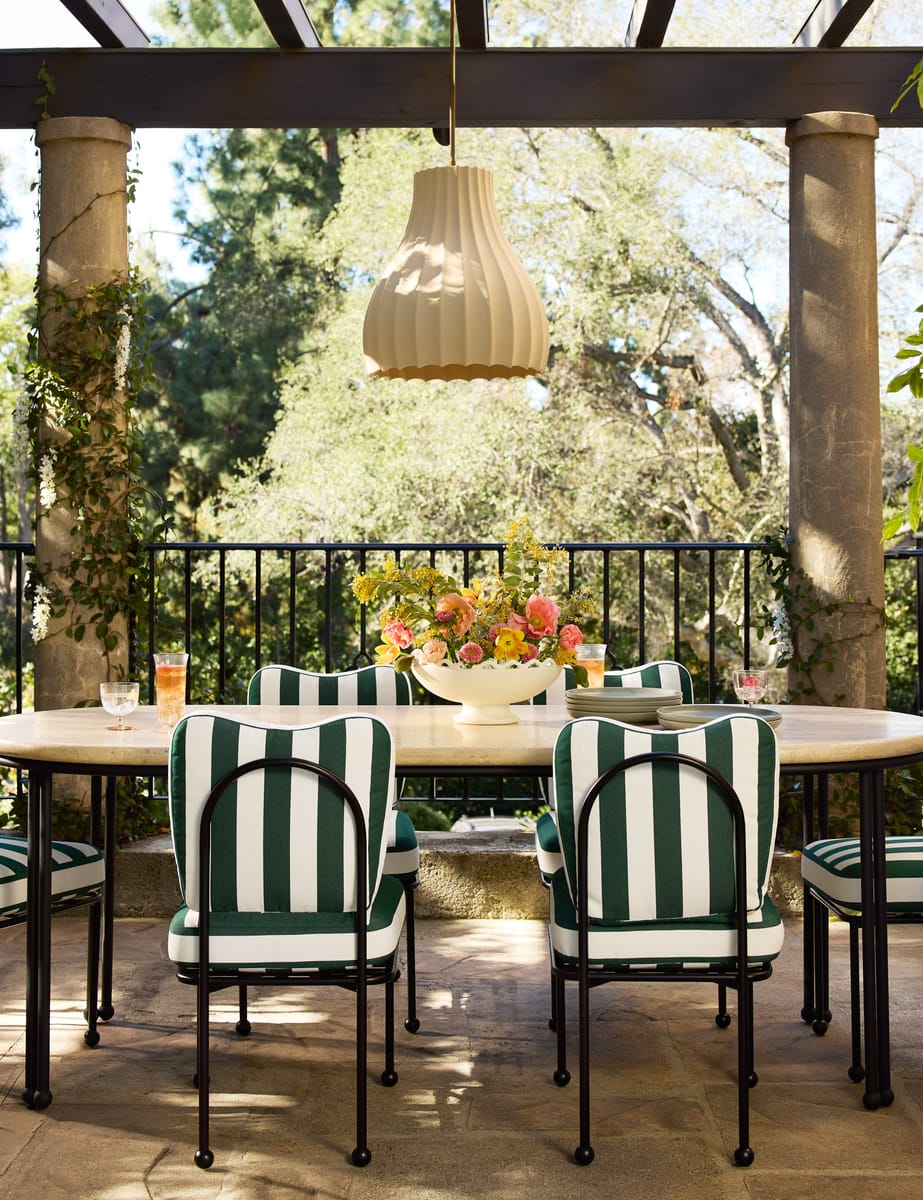 LULU AND GEORGIA | Lanata Outdoor Dining Chair - Perennials Jake Stripe Ice Blue Canvas Haze