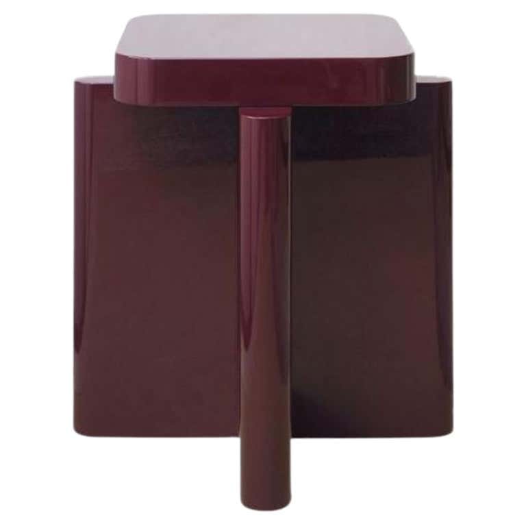 Handcrafted Bordeaux Red Solid Wood Spina T1.1 Wooden Table/Stool by Cara Davide