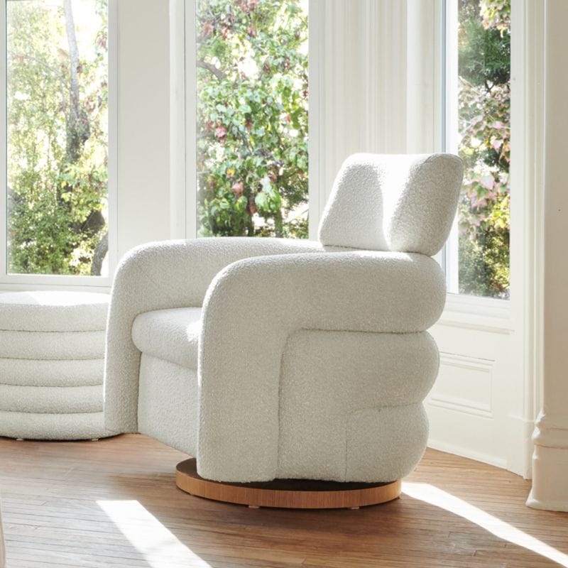 Snoozer Cream Boucle Nursery Swivel Glider Chair by Leanne Ford