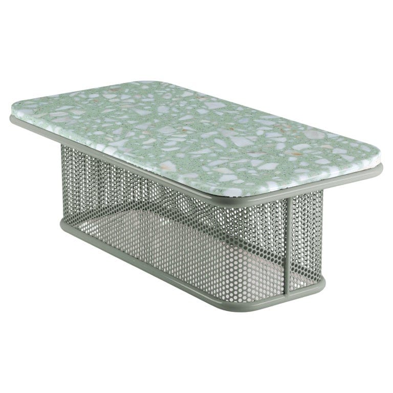 Contemporary Riviera Rectangle Center Table In Sage Lacquered Metal For Outdoors
