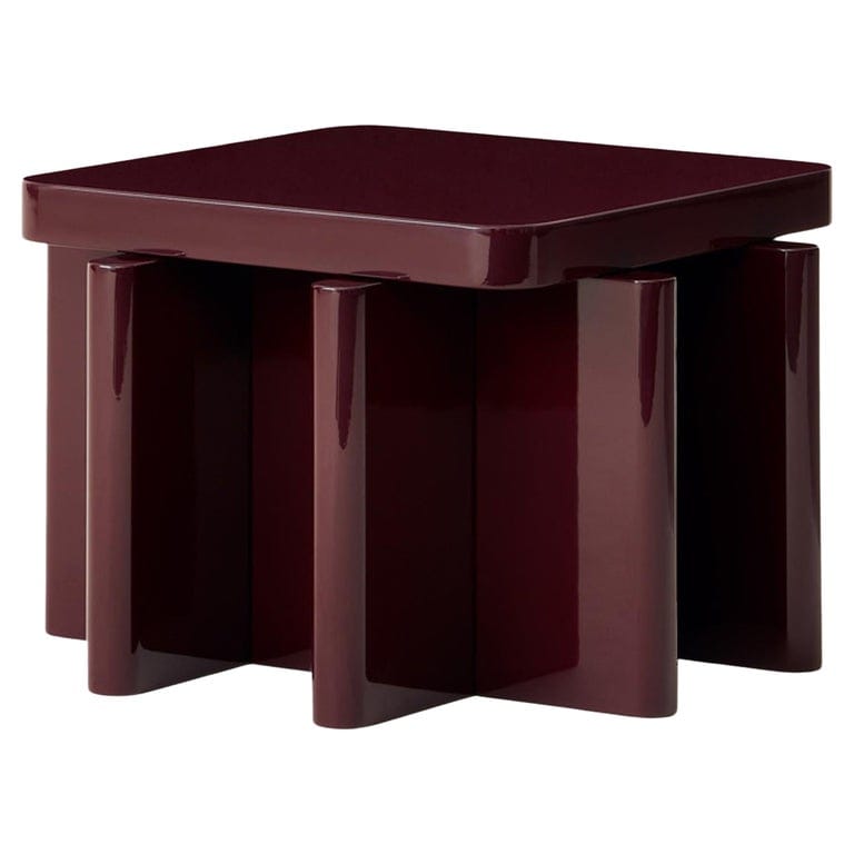 Handcrafted Bordeaux Red Solid Wood Spina T2.2 Wooden Side Table By Cara Davide