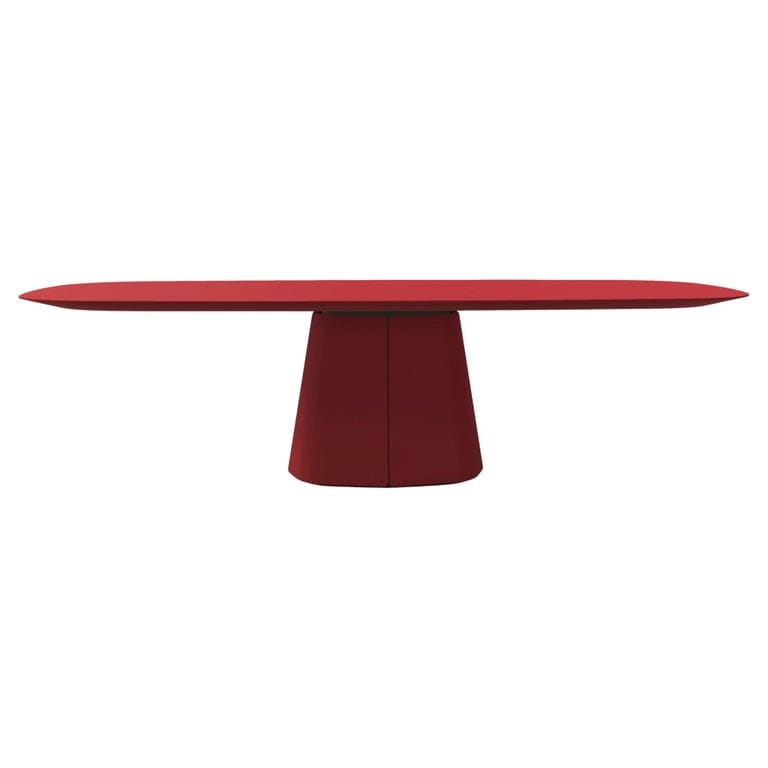 Contemporary Sculptural Dining Table With Oval Top In Cherry Red Lacquer