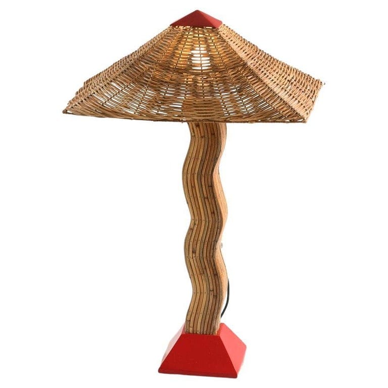 Mid-Century Modern Table Lamp, Hand-Crafted Rattan