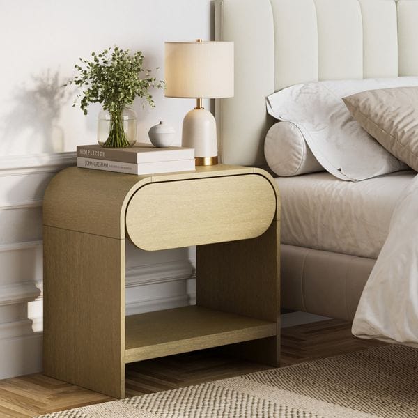 Arched Nightstand with Drawer in Light Oak