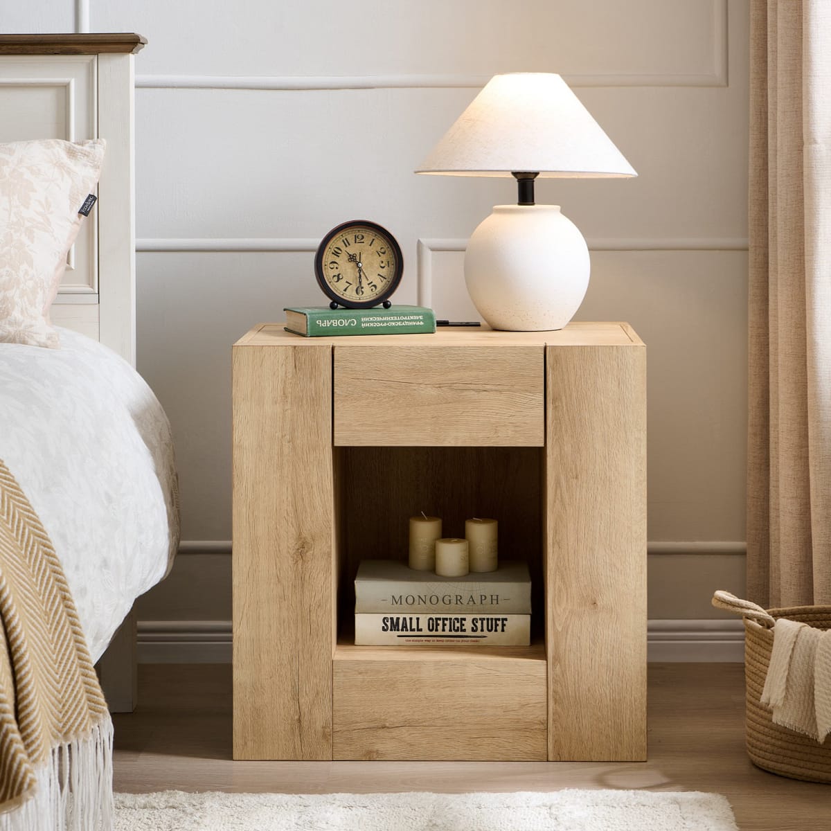 Red Barrel Studio Modern Nightstand With Charging Station, 24" Large Bedside Table With Drawers & Open Shelf,night Stand Wood Thick Design & Reviews