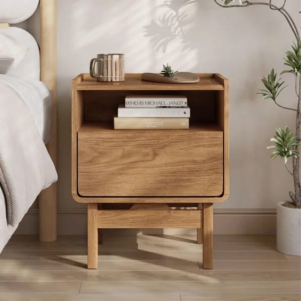 Eric Oak Manufactured Wood Nightstand and End Table with Storage