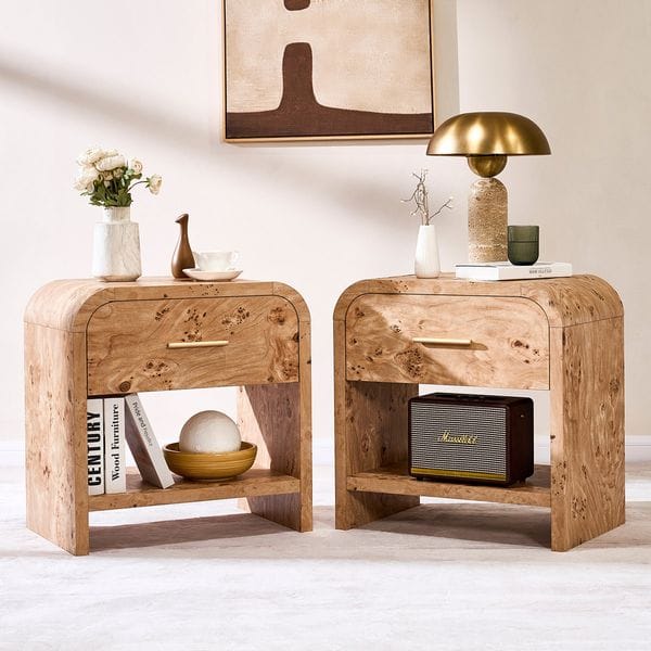 Modern Nightstand Set Of 2 Wooden Bedside Tables With Smooth Rounded Corner Design
(Set of 2)