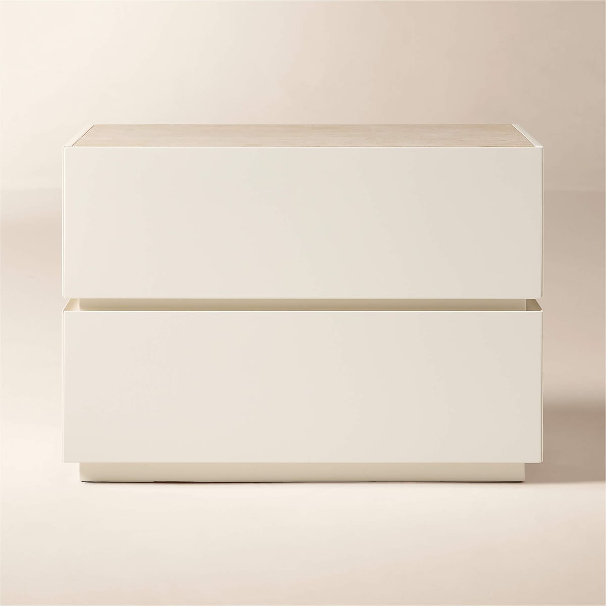 Dover 30" Warm White Lacquered 2-Drawer Nightstand With Travertine Top