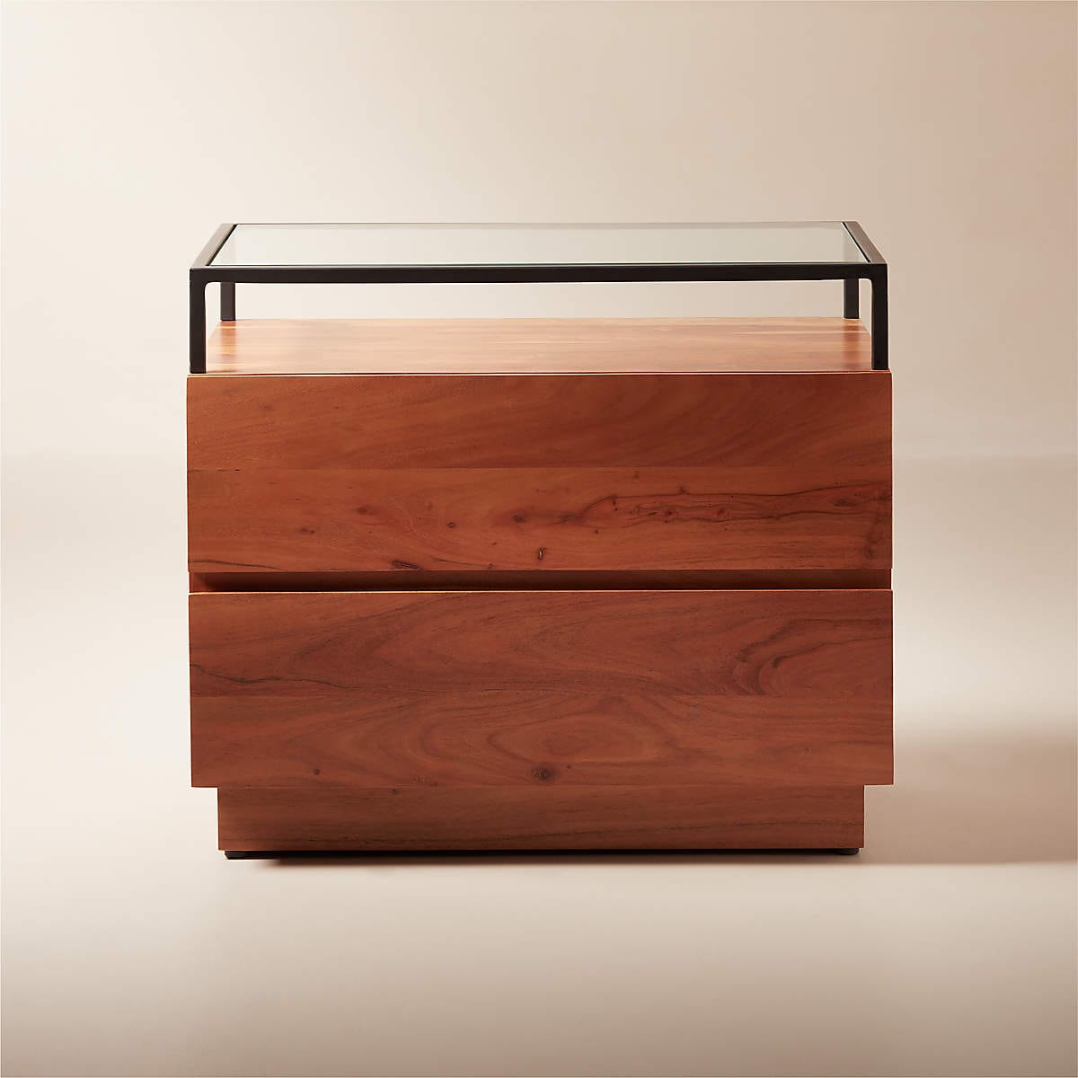 CB2 - Lawson 26" Wood 2-Drawer Nightstand with Glass Top