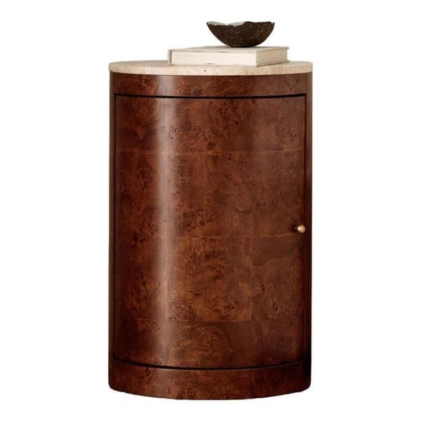 WEST ELM - Beaux Travertine & Burl Wood Nightstand