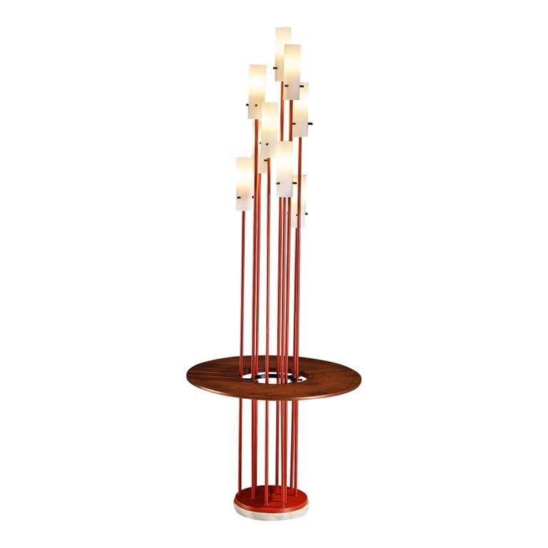 1950s Mid-Century Modern Italian Floor Lamp With Integrated Side Table In Teak