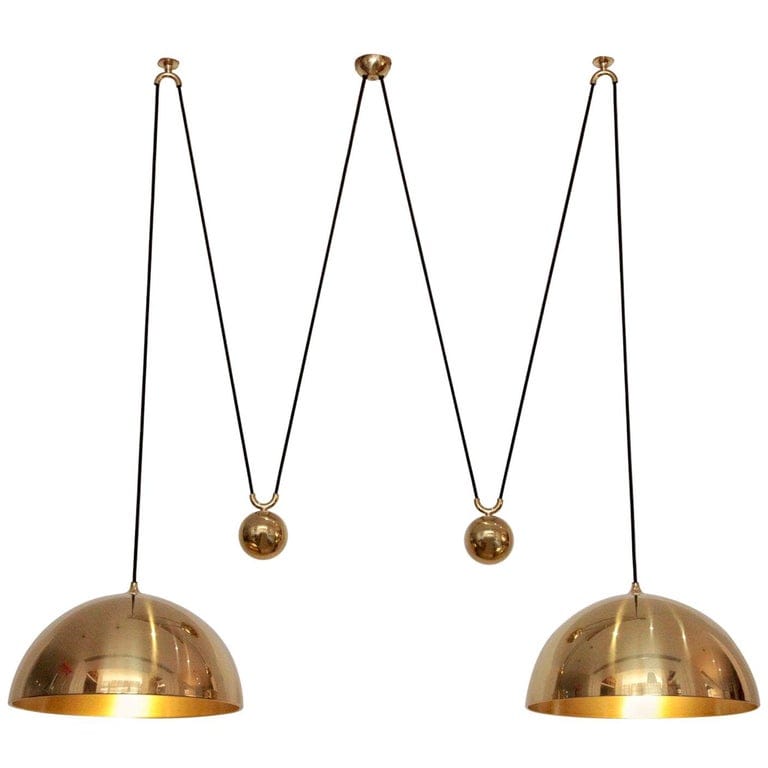 Stunning Florian Schulz Double Duos Brass Pendant Lamp With Side Counter Weights