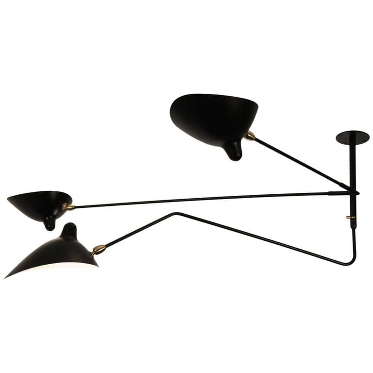 Serge Mouille Ceiling Pendant Lamp With Three Arms, One Rotating And Two Fixed