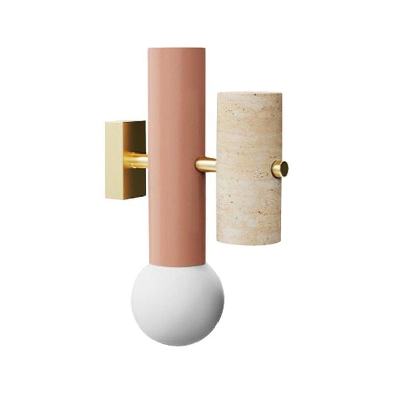 Contemporary Art Deco Inspired Wall Lamp Pyppe Salmon Pink And Polished Brass