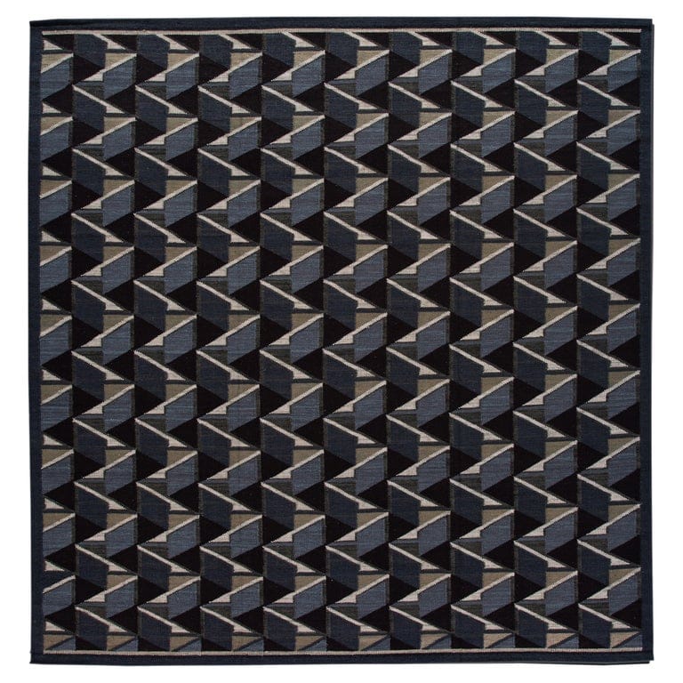 Square Modern Swedish Style Handmade Abstract Wool Rug With Black Field