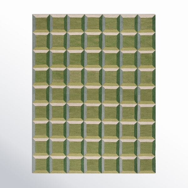 Giedre Geometric Hand Tufted Cotton/Wool Area Rug in Green/Beige