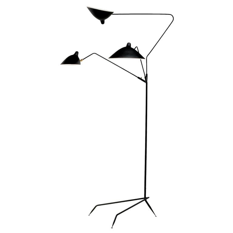 Serge Mouille - Black Or White Floor Lamp With 3 Arms