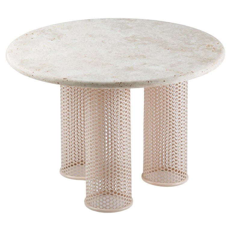 MAMBO UNLIMITED IDEAS - Contemporary Riviera Side table in lacquered metal and travertine for Outdoors