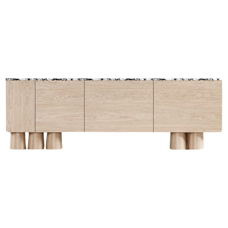 Bond Credenza - Modern Design With Nude Cathedral Oak + Palladio Moro Terrazzo