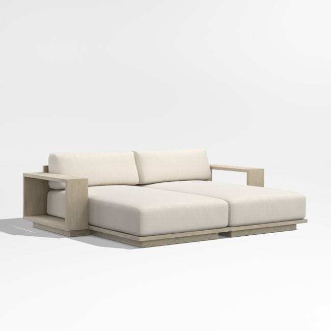 CRATE & BARREL | Mallorca Double-Chaise Wood Outdoor Daybed - Natural/Off White