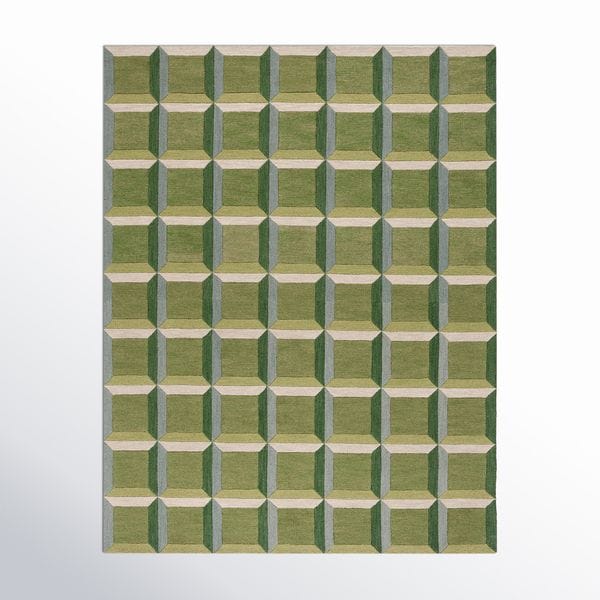 Giedre Green Beige Hand-Tufted Wool Rug